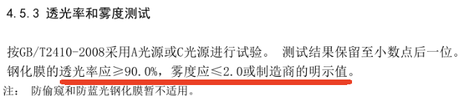 钢化膜雾度和透过率标准