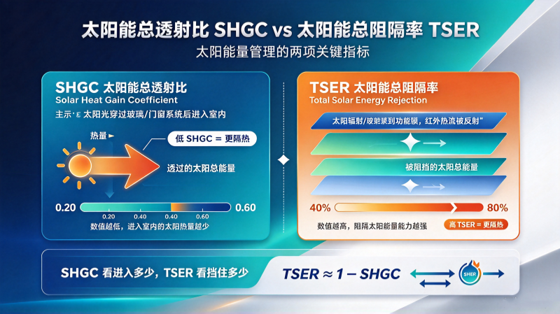 厘清隔热性能两大核心指标;: 太阳能总透射比SHGC和太阳能总阻隔率TSER有什么区别？